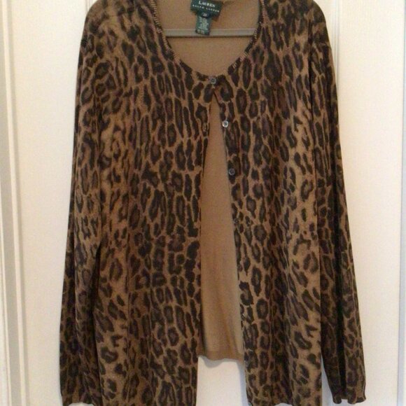 Ralph Lauren Animal Print Sleeveless Top and Sweater Combo - Picture 1 of 4